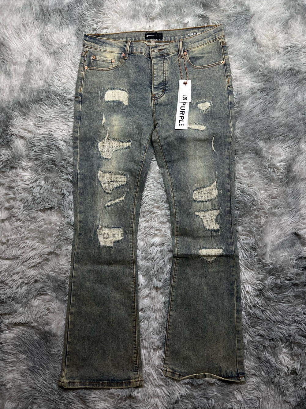 Purple Men’s Bootcut Distressed Jeans - Washed Blue